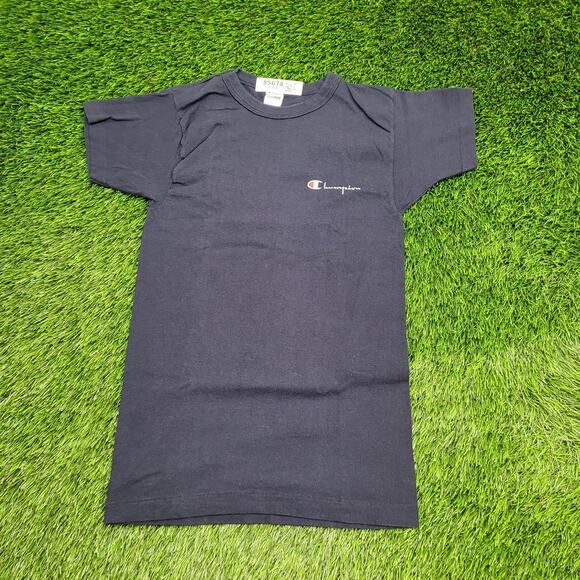 Vintage 80s Champion Shirt Teens M/L 16x27 Faded Navy Blue - Picture 1 of 12